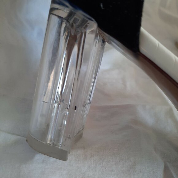 Y2K White Glitter Sparkly Clear Heels Sandals US Sz 8 Ankle Strap Party Cocktail - Picture 8 of 11